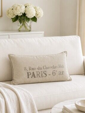 Restoration Hardware Beige Linen 'PARIS' Accent Pillow And Insert | 13 x 21